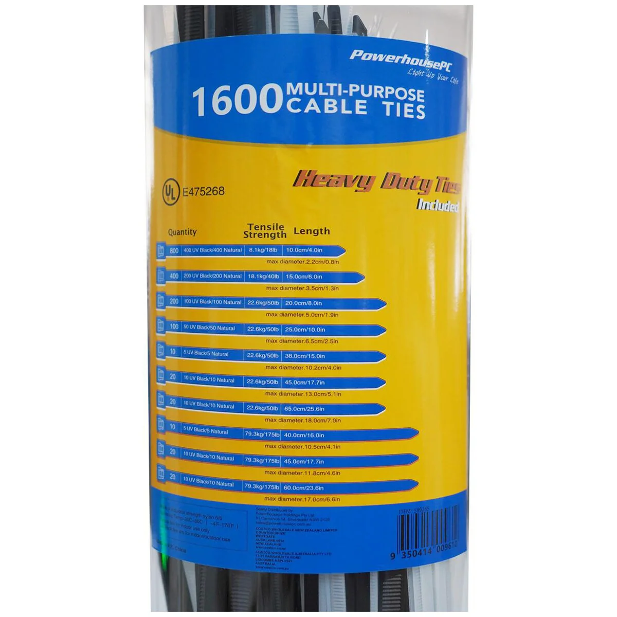 Powerhouse PC Heavy Duty Cable Ties Multi-Purpose 1600pc Nylon Black/White - Image 3