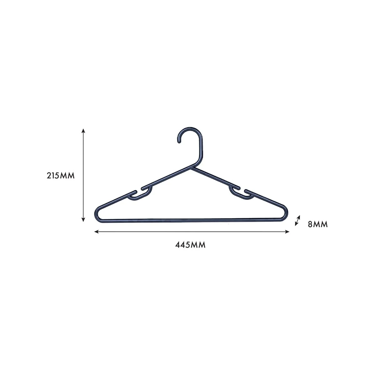 Practa Black Heavy Duty Plastic Tube Clothes Hangers 15 Pack - 445mm x 215mm - Anti-Slip Notches - Extra-Wide Design - Image 5