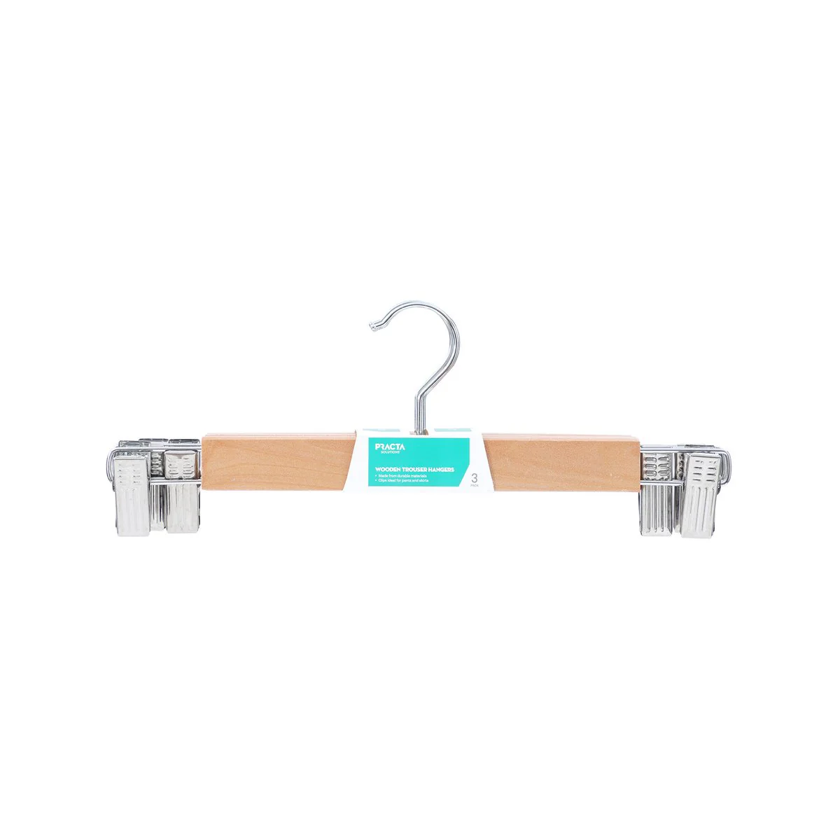 Practa Wooden Clip Clothes Hangers 3 Pack - Durable Wood - 55mm x 120mm x 330mm - Natural