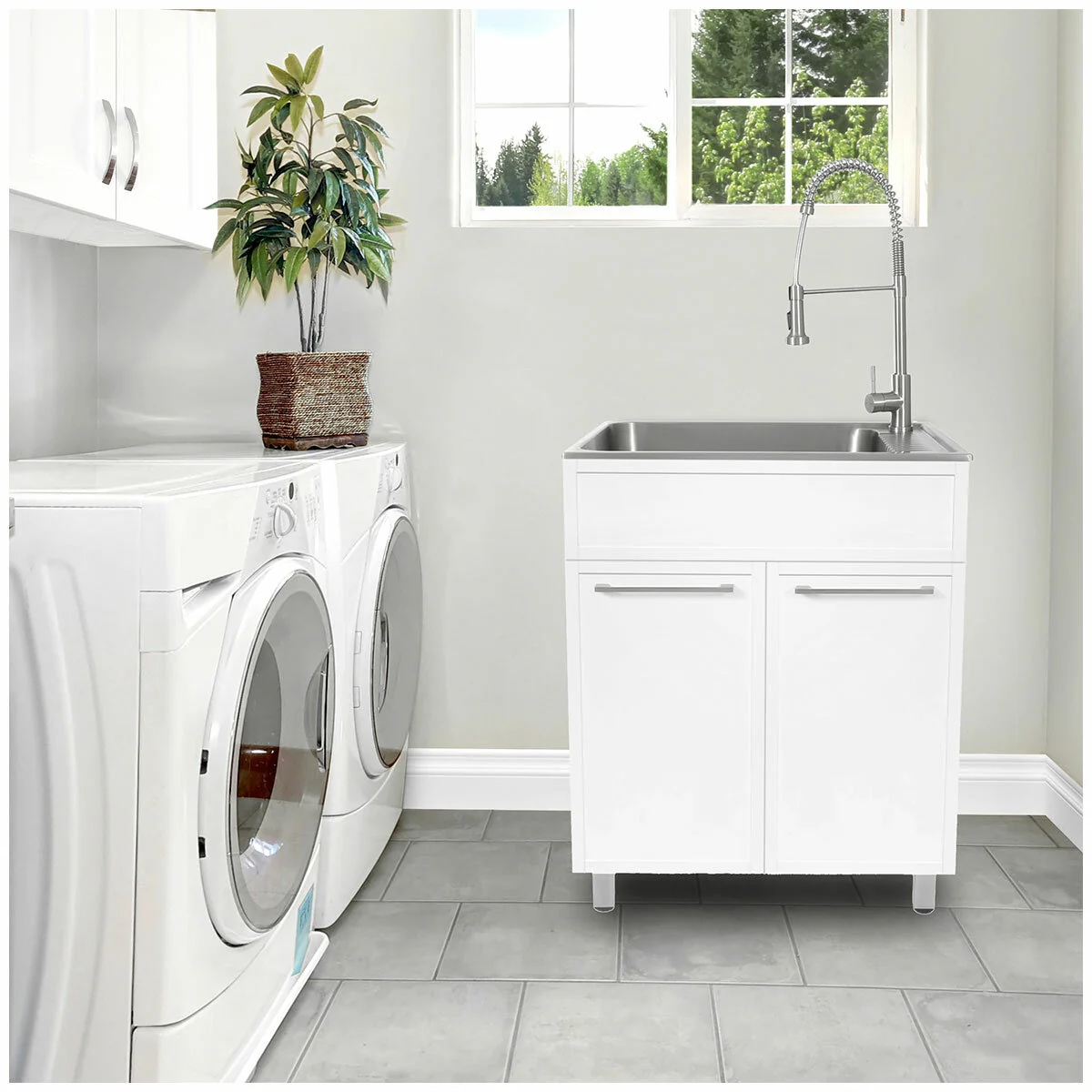 Presenza 72cm Slim Shaker Cabinet Sink & Chef Faucet QL022AU Matte White - Image 4