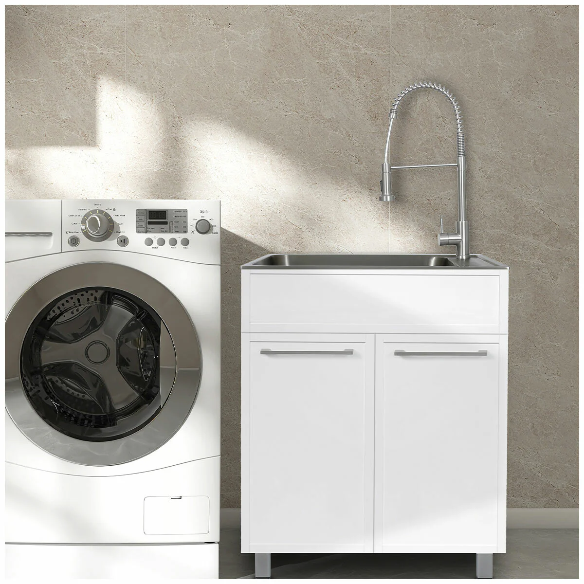 Presenza 72cm Slim Shaker Cabinet Sink & Chef Faucet QL022AU Matte White - Image 5