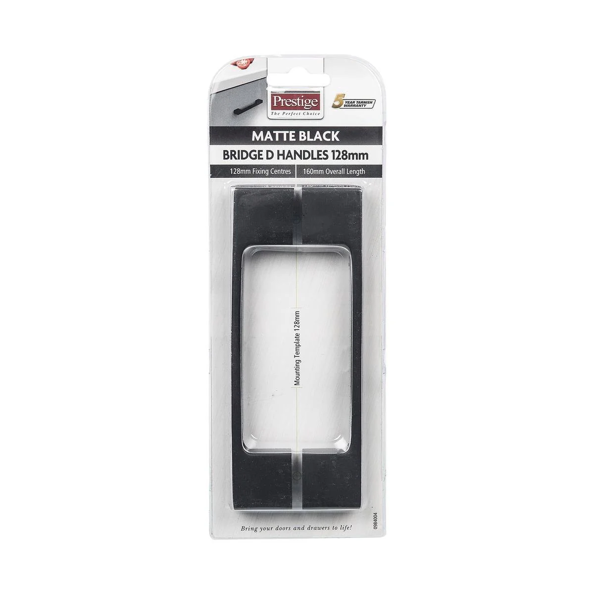 Prestige Black D Bridge Handle 128mm 2 Pack Matte Black Easy Install