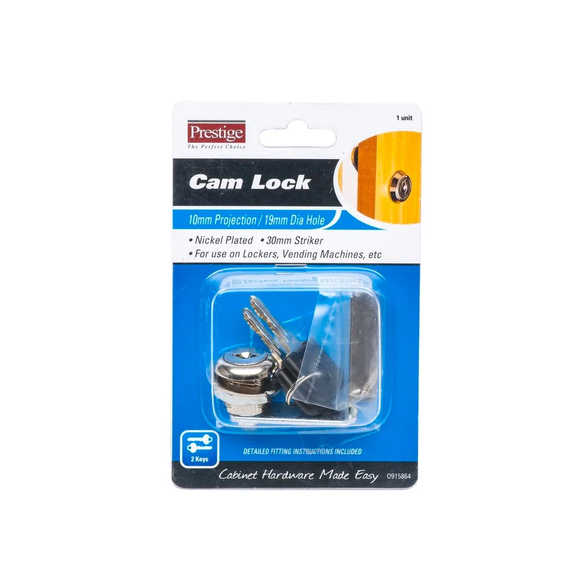 Prestige Projection Cam Lock - 10mm - Nickel Plated - Lockable