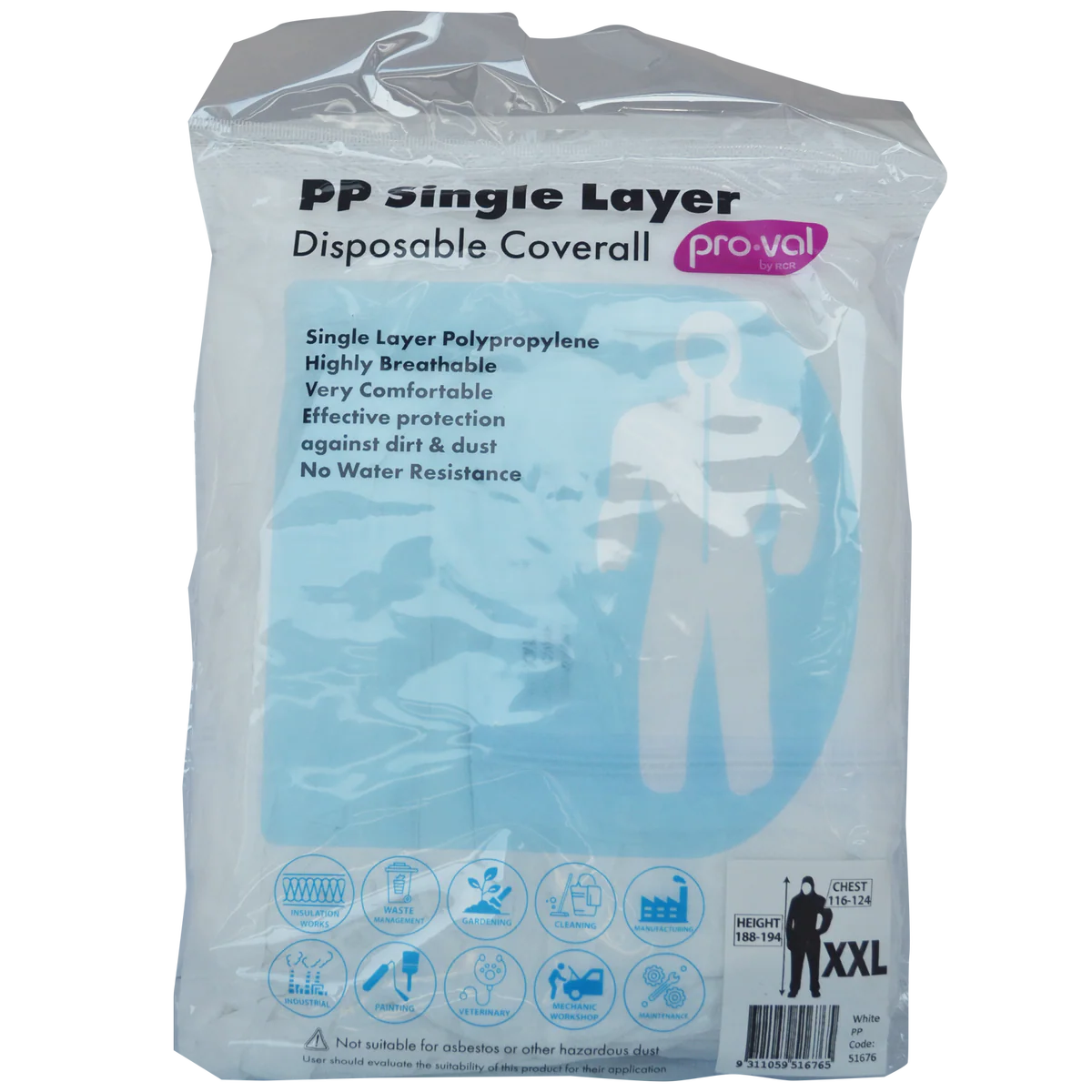 Pro Val Pp Single Layer Disposable Coverall XXL - Lightweight - Breathable