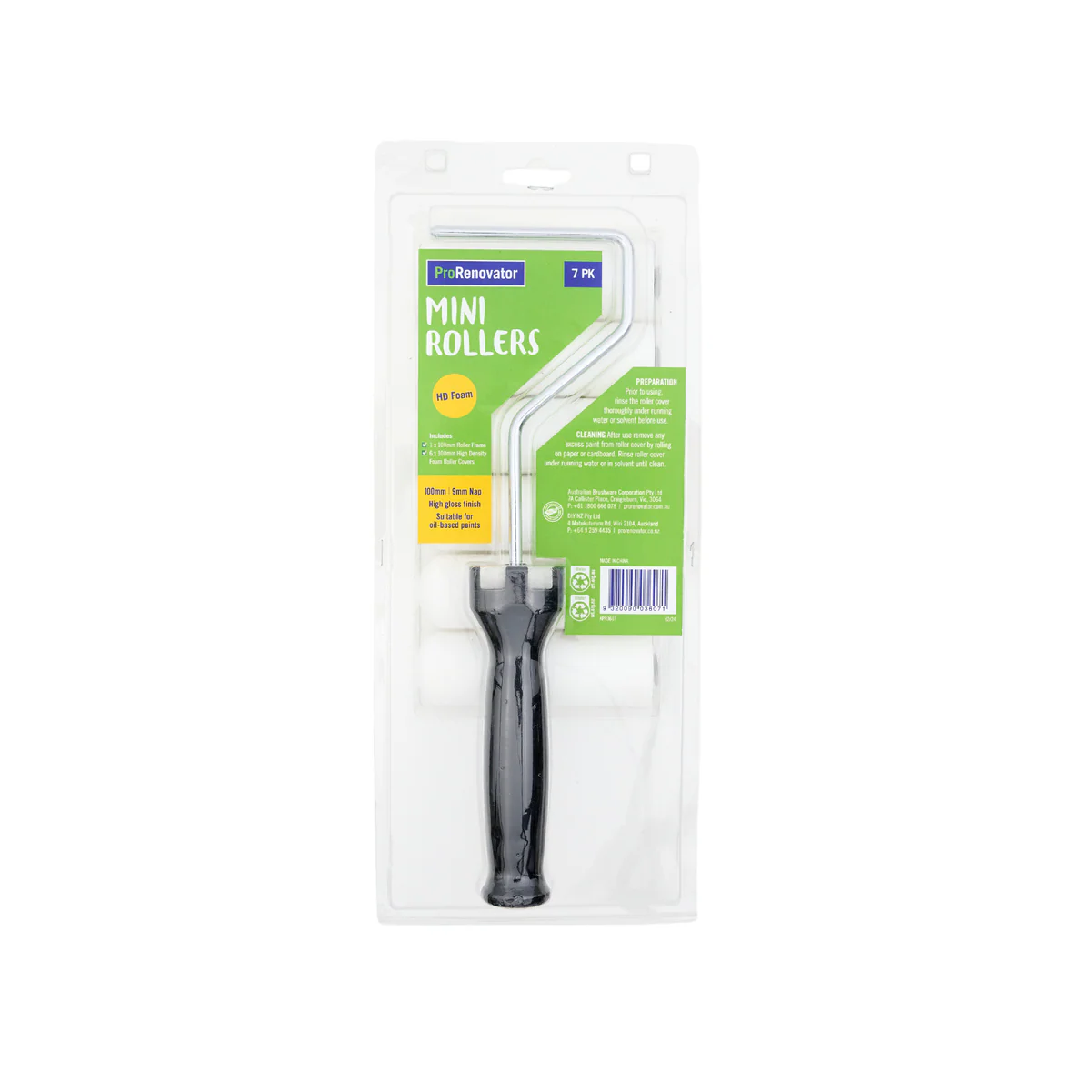 Prorenovator 100 Mini Roller Foam Set 7 Pack - 9mm - High Density - Black