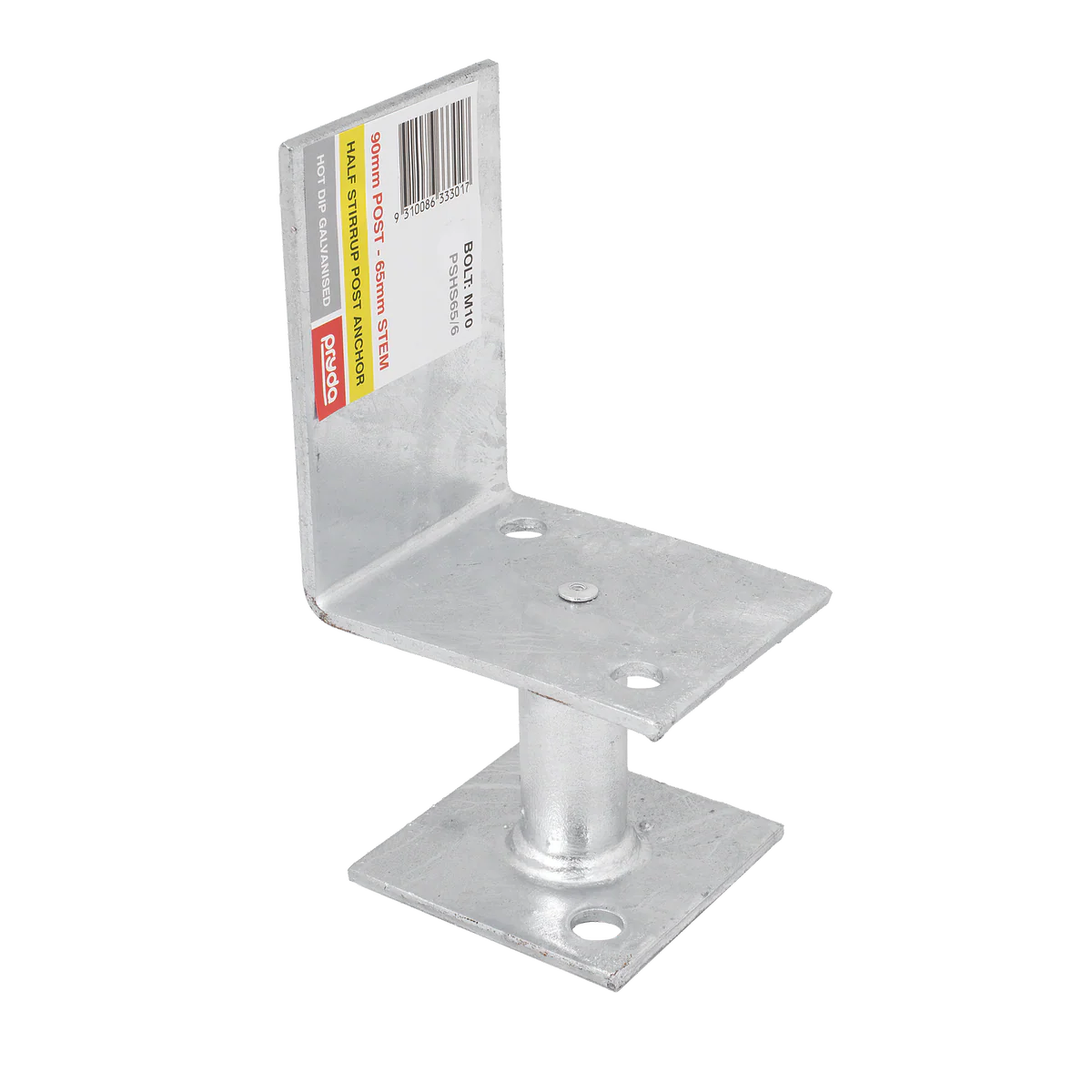 Pryda 65mm M10 Half Stirrup Post Anchor - Galvanised Steel - Durable Termite Protection