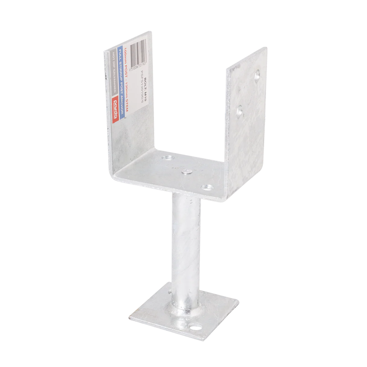 Pryda Full Stirrup Post Anchor 130 x 100mm - M10 - Galvanised Steel - Termite Protection