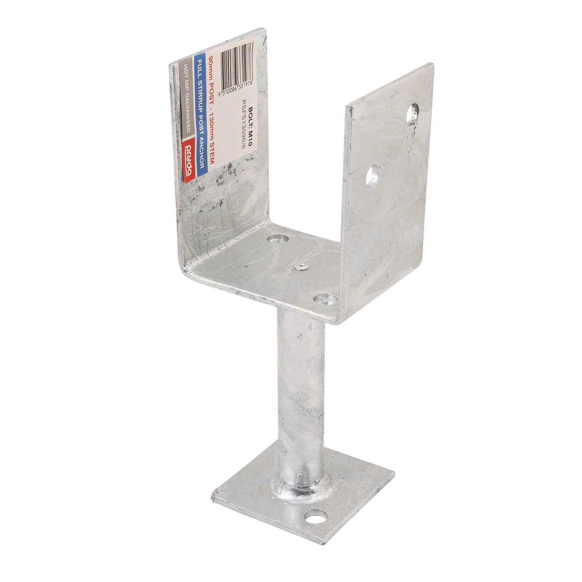 Pryda Full Stirrup Post Anchor - 130x90mm - Hot Dip Galvanised Steel - Termite Protection