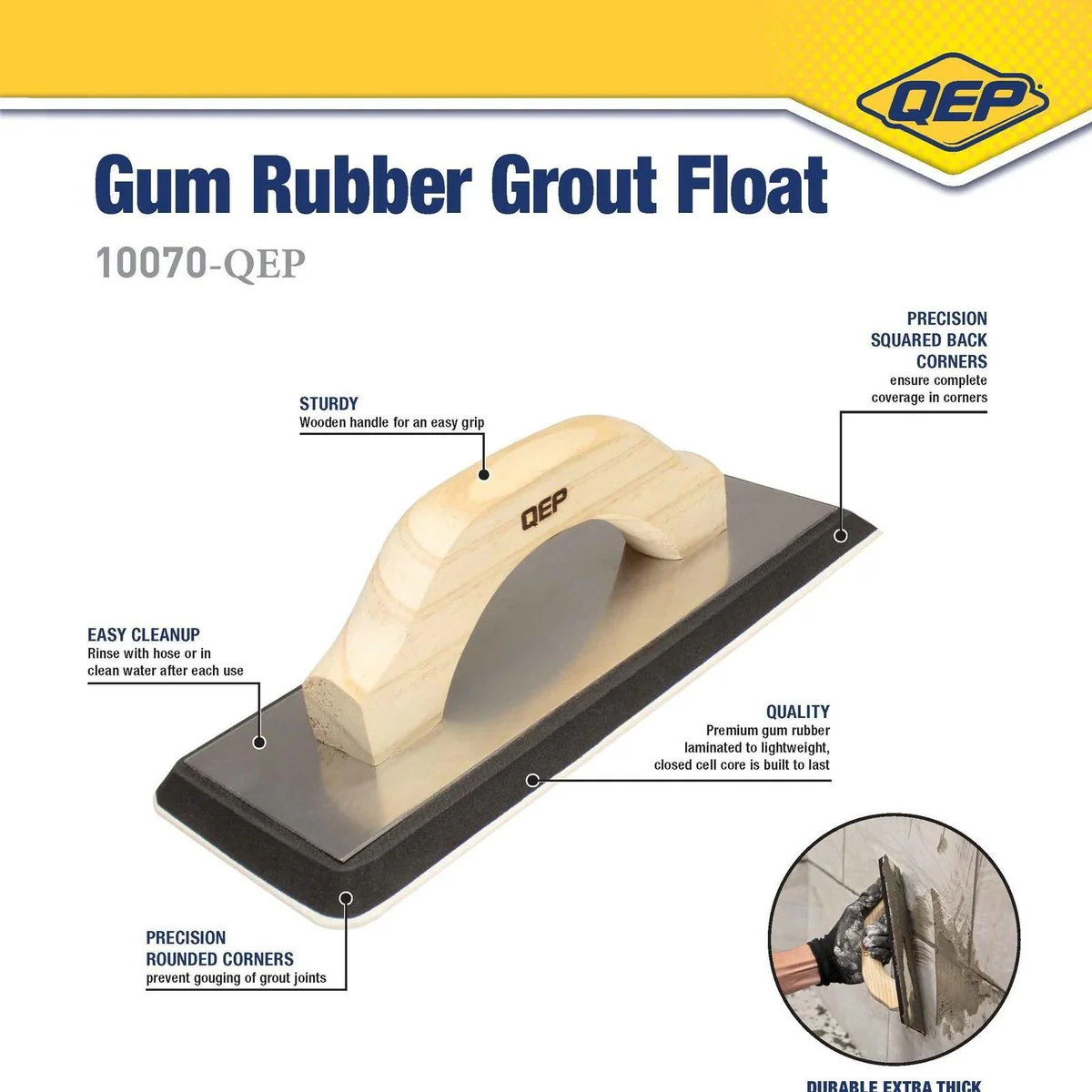 QEP Gum Rubber Grout Float 270 x 100mm - Nonstick Pad - Comfortable Grip - Image 4