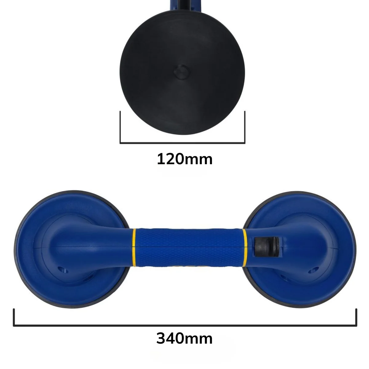 QEP ProMAXGrip Double Suction Cup - 80kg Holding Power - 120mm x 340mm - Black/Yellow - Image 4