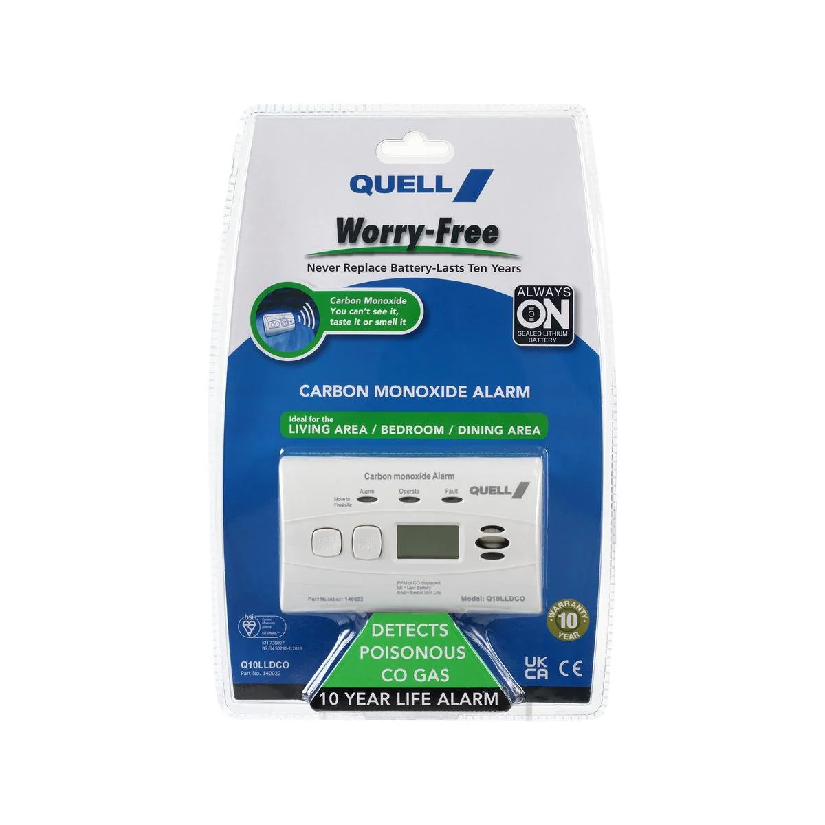 Quell Carbon Monoxide Alarm - 195mm x 290mm - White - 10 Year Battery