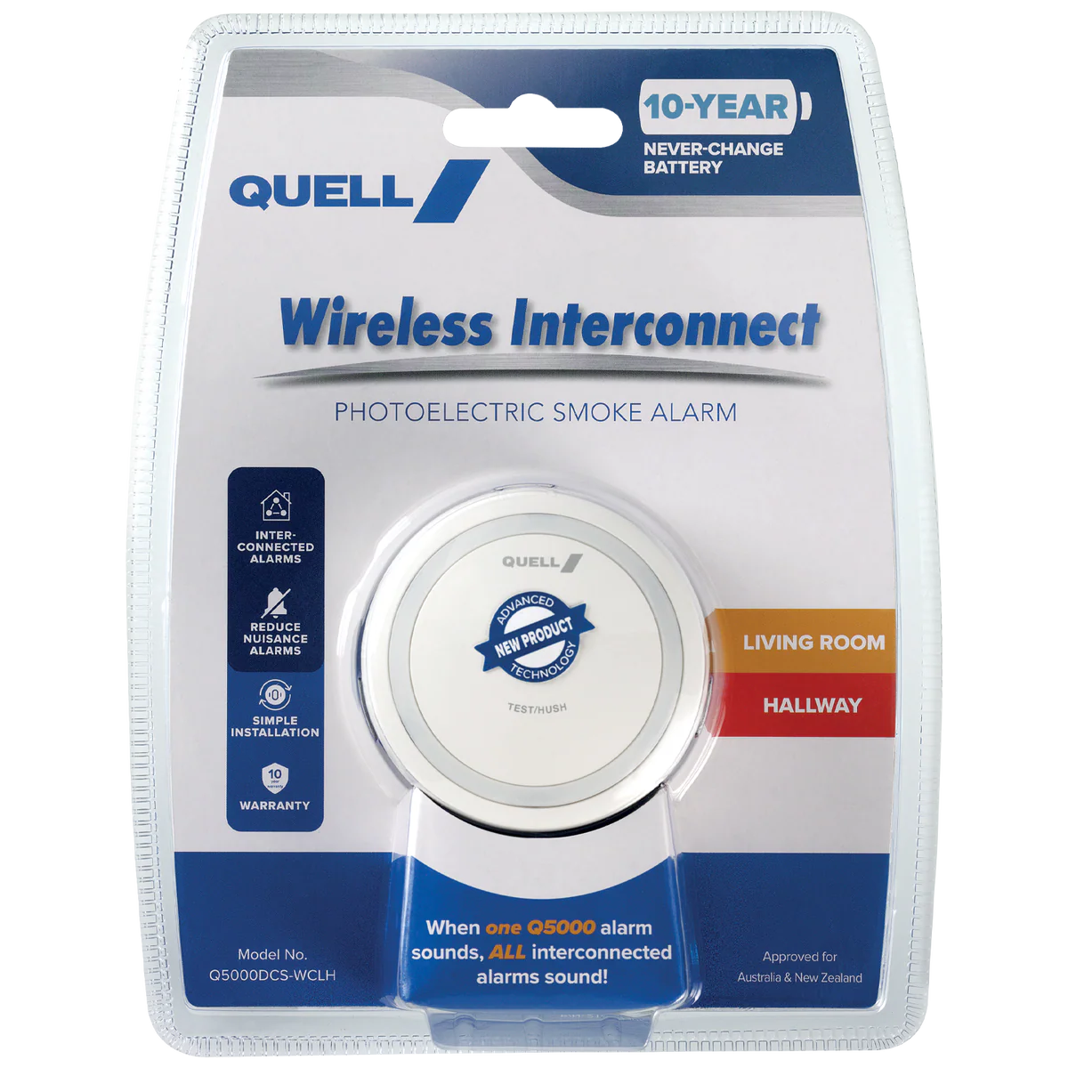Quell Q5000 Wireless Interconnect Photoelectric Smoke Alarm - 78mm x 78mm - Reliable Safety
