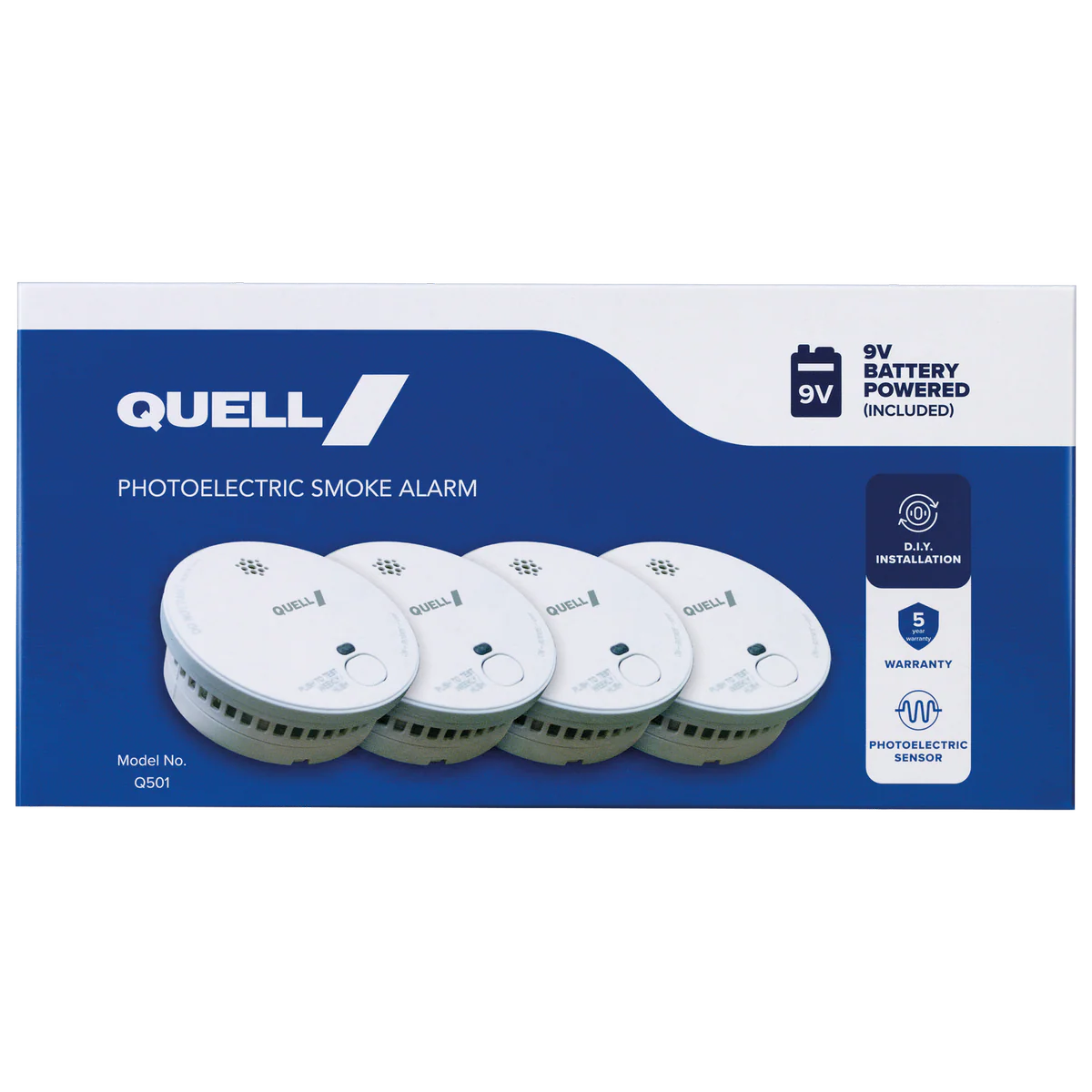 Quell Q501 Photoelectric Smoke Alarm 4 Pack - 102mm x 102mm - Easy Installation