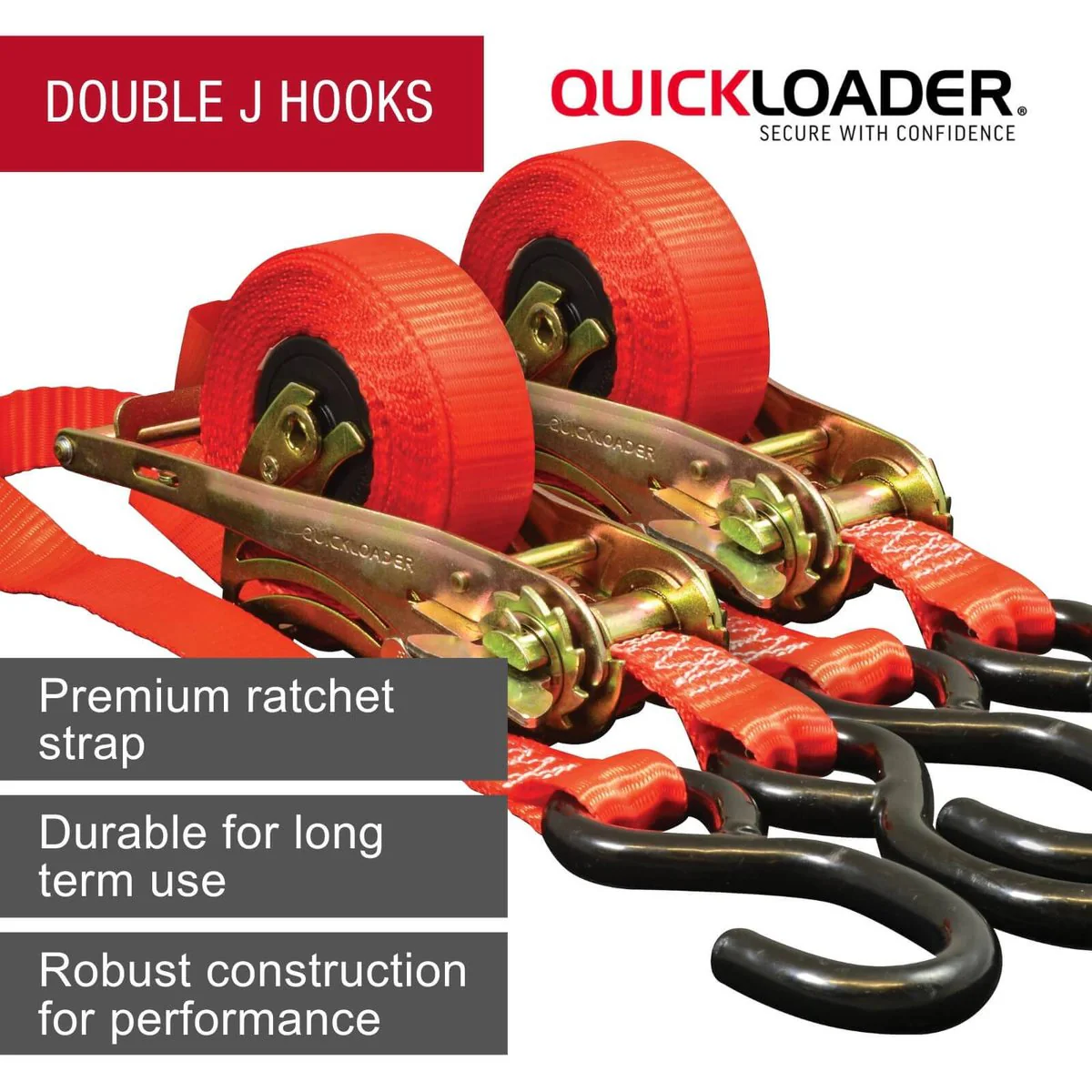 Quickloader 4 Retractable Ratchet Tie Down Strap 2 Pack - 2m 25mm - 400kg Capacity - Red - Image 4