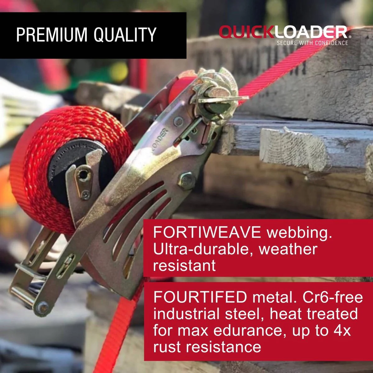 Quickloader Retractable Ratchet Strap Tie Down - 4.5m x 25mm - 600kg - 2 Pack - Durable Webbing - Image 5