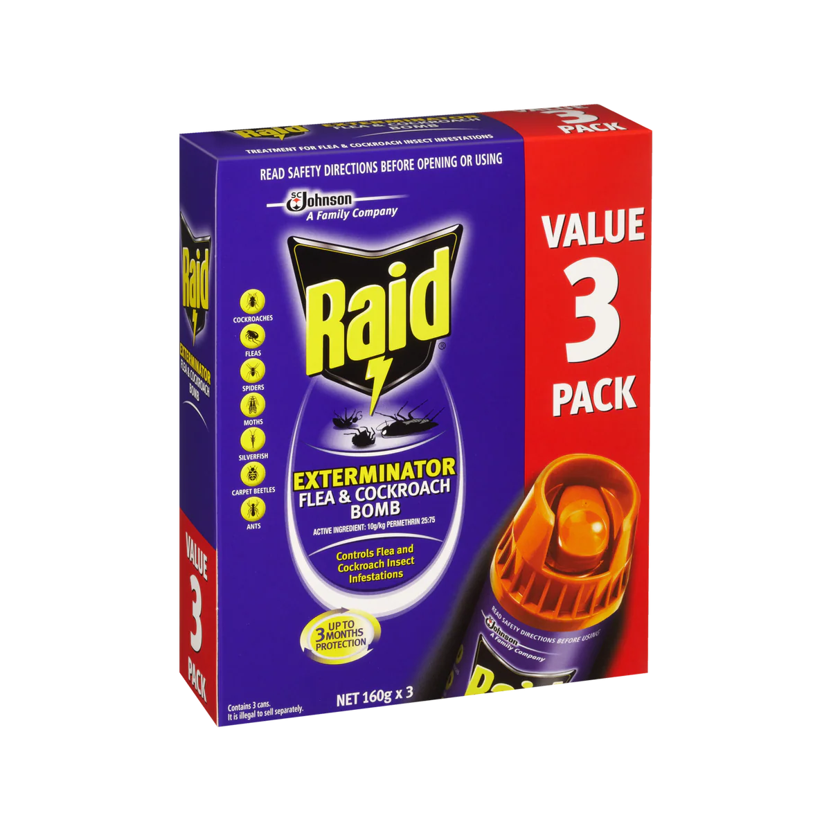 Raid Exterminator Flea and Cockroach Bomb 160g - 3 Pack - Indoor Use - Kills Pests - Image 2