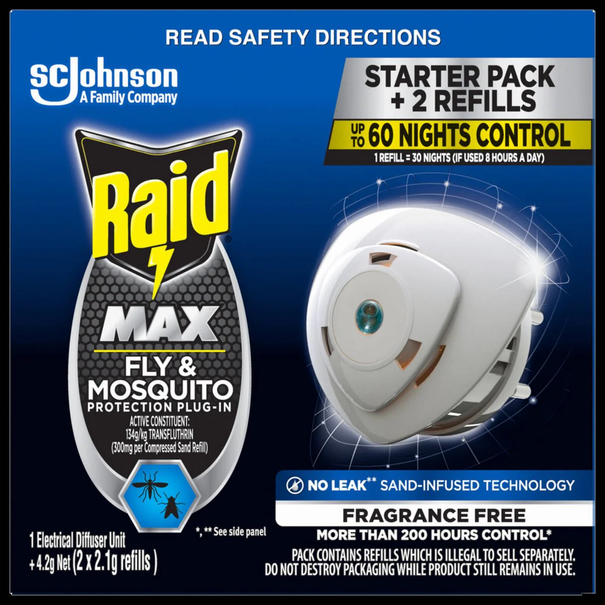 Raid Max Fly and Mosquito Electronic Plug In - 2 Refills - 100mm x 150mm - White