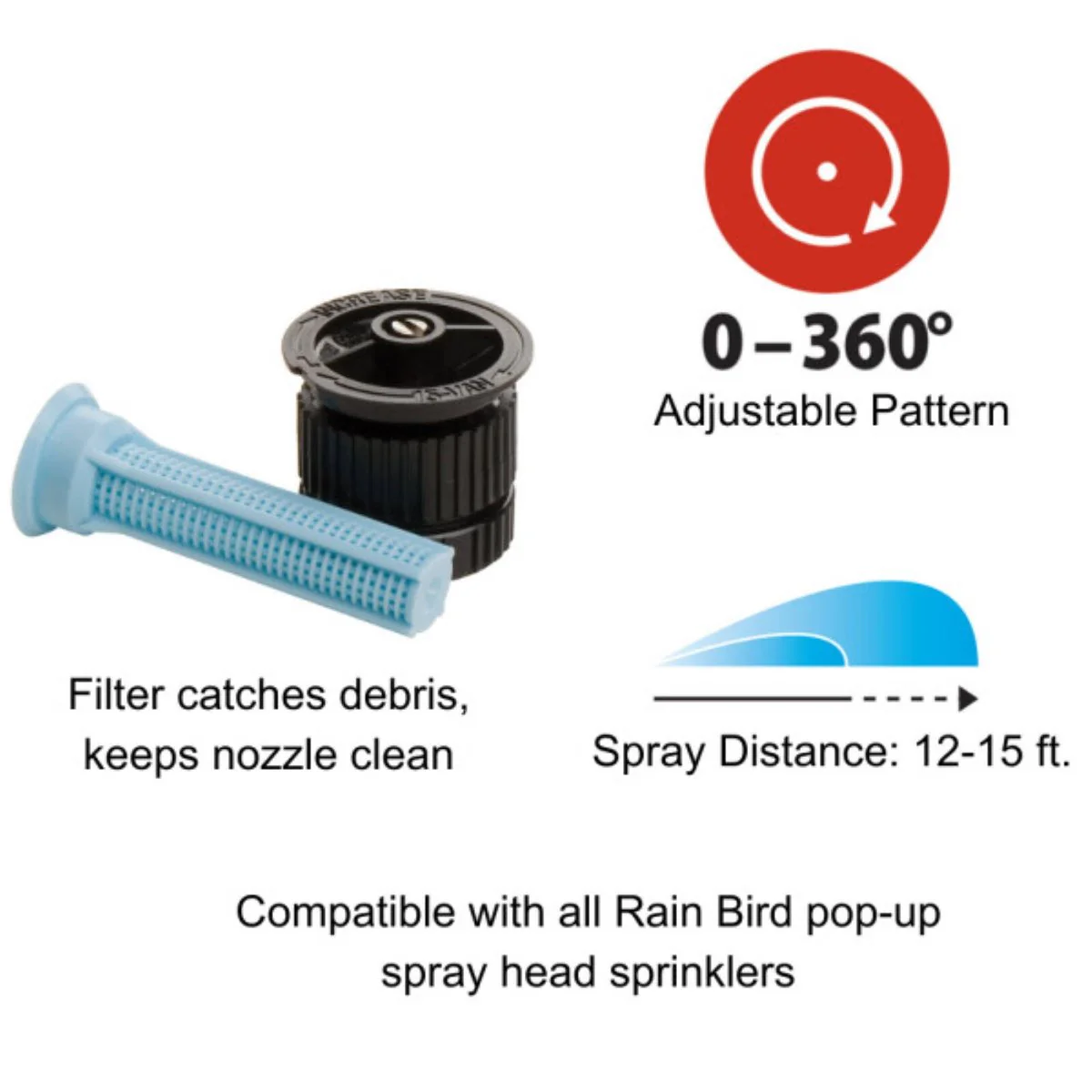 Rain Bird 15 Adjustable Pattern Nozzle - 0° to 360° Spray - Black - Image 2