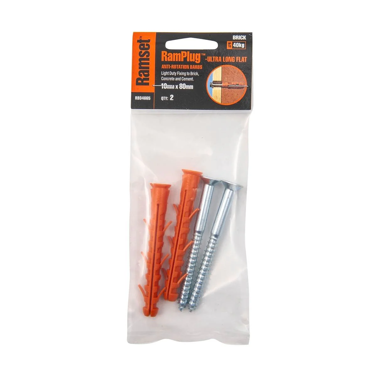 Ramset 10 x 80mm UltraLong Flat Anchor RamPlug - 2 Pack