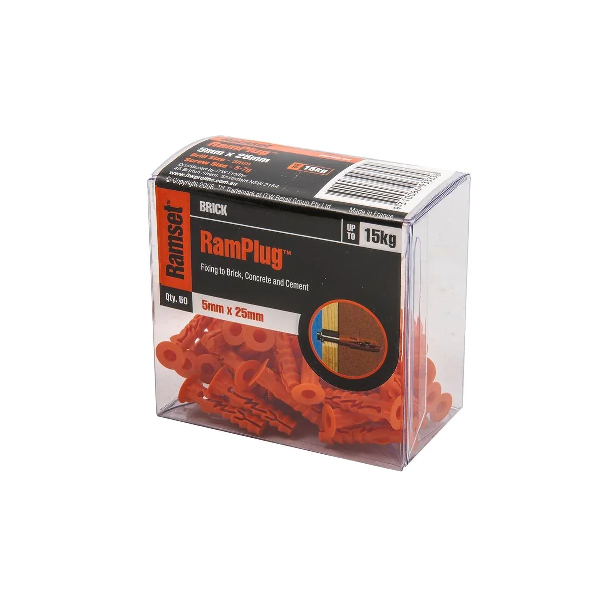 Ramset 5mm Nylon Anchor Ramplug 50 Pack - Light Duty - Orange