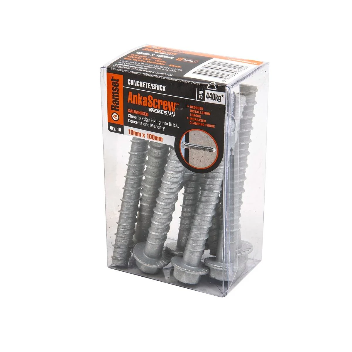 Ramset Ankascrew 10 x 100mm Galvanised Masonry Anchor 10 Pack