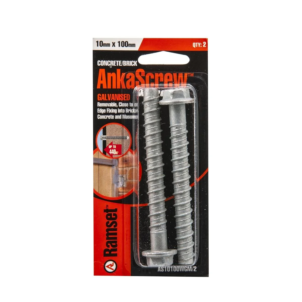 Ramset Ankascrew 10 x 100mm Galvanised Masonry Anchor 2 Pack