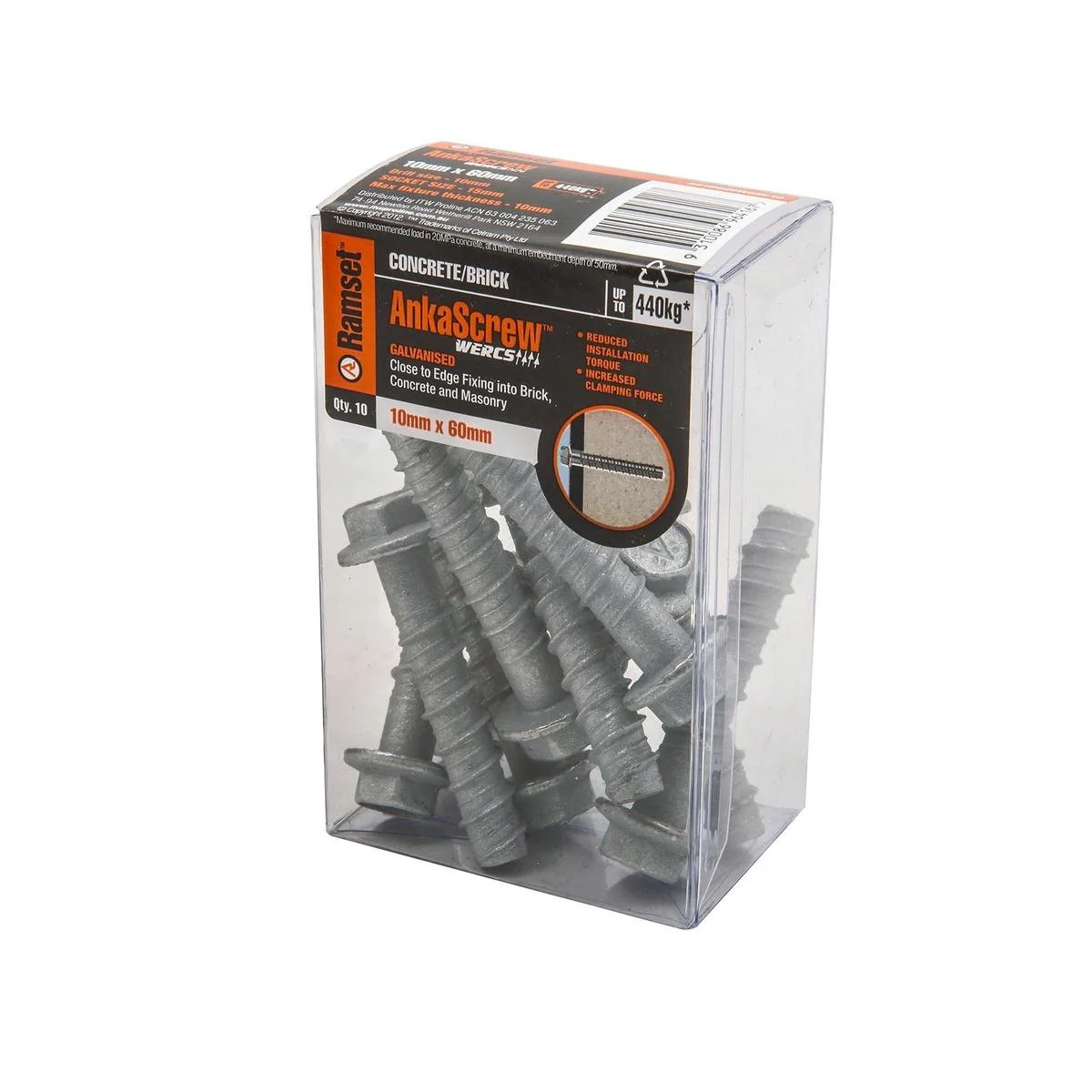 Ramset Ankascrew 10 x 60mm Galvanised Masonry Anchor 10 Pack