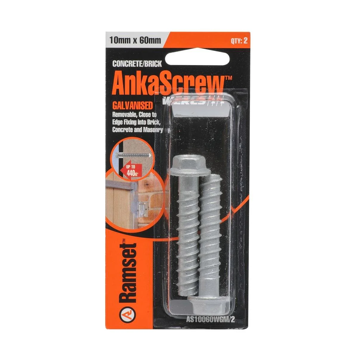 Ramset Ankascrew 10 x 60mm Galvanised Masonry Anchor 2 Pack