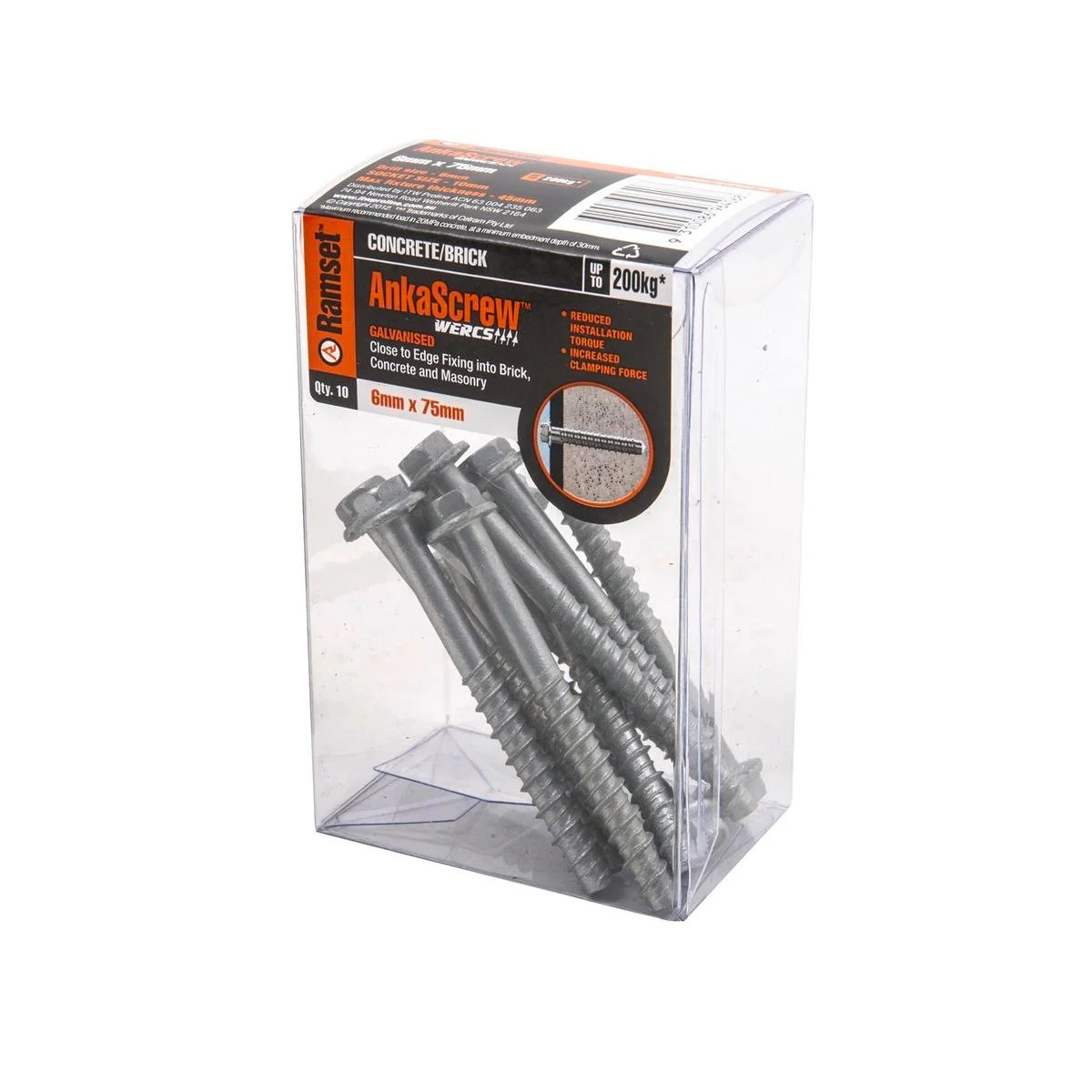 Ramset Ankascrew 6 x 75mm Galvanised Masonry Anchor 10 Pack
