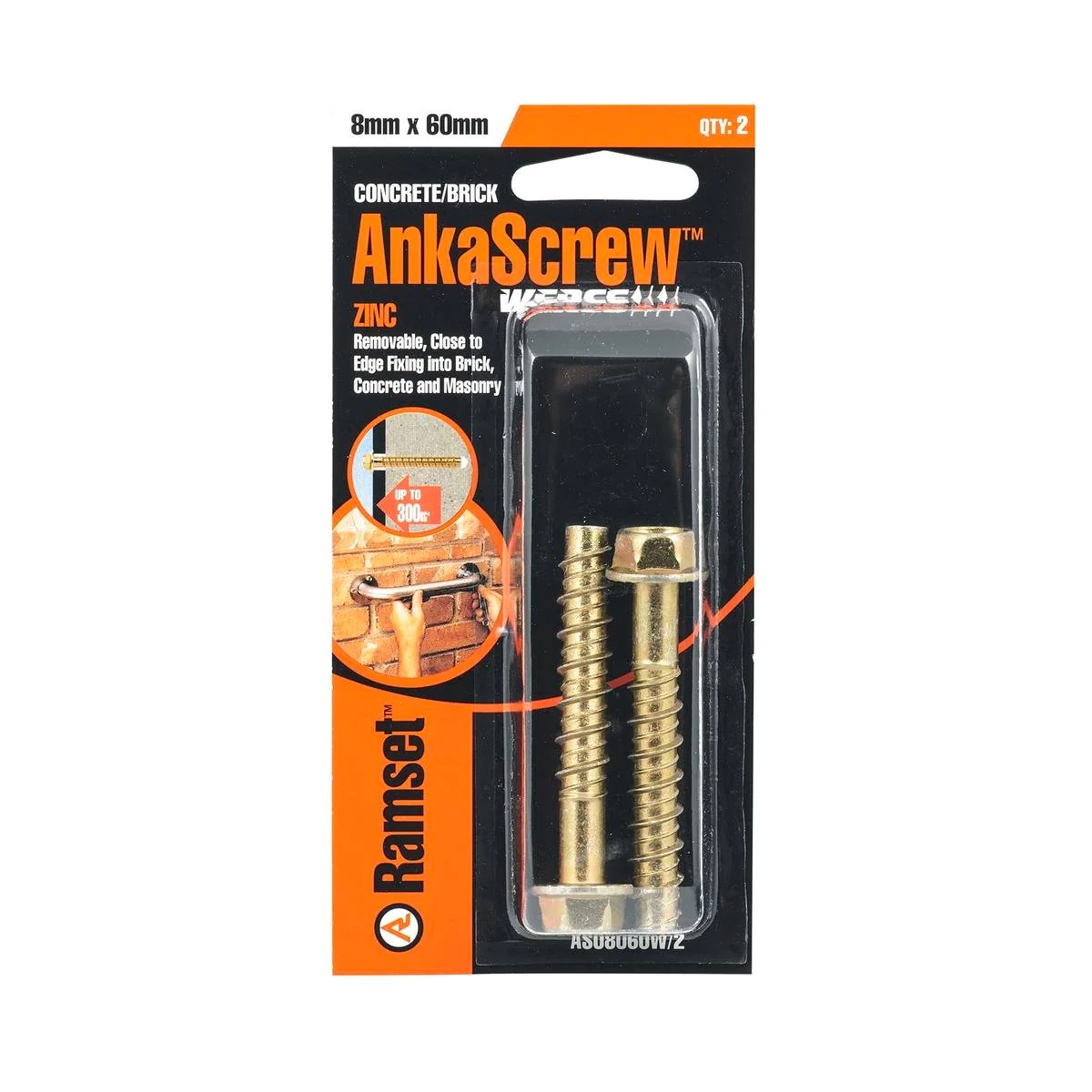 Ramset Ankascrew - 8mm x 60mm - Zinc Plated - 100% Removable - 2 Pack