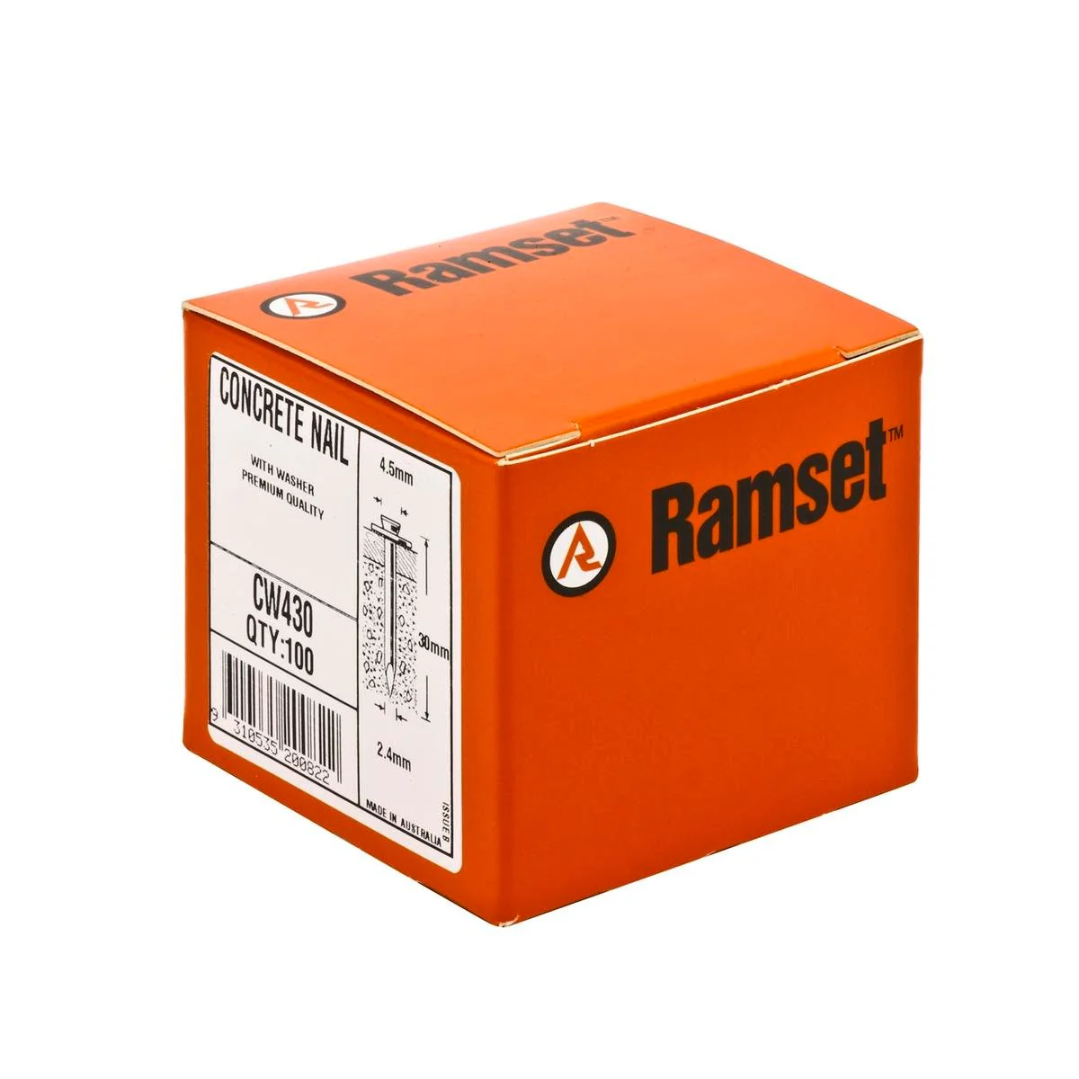 Ramset Concrete Nails with Washers 2.4 x 30mm 100 Pack - Grey