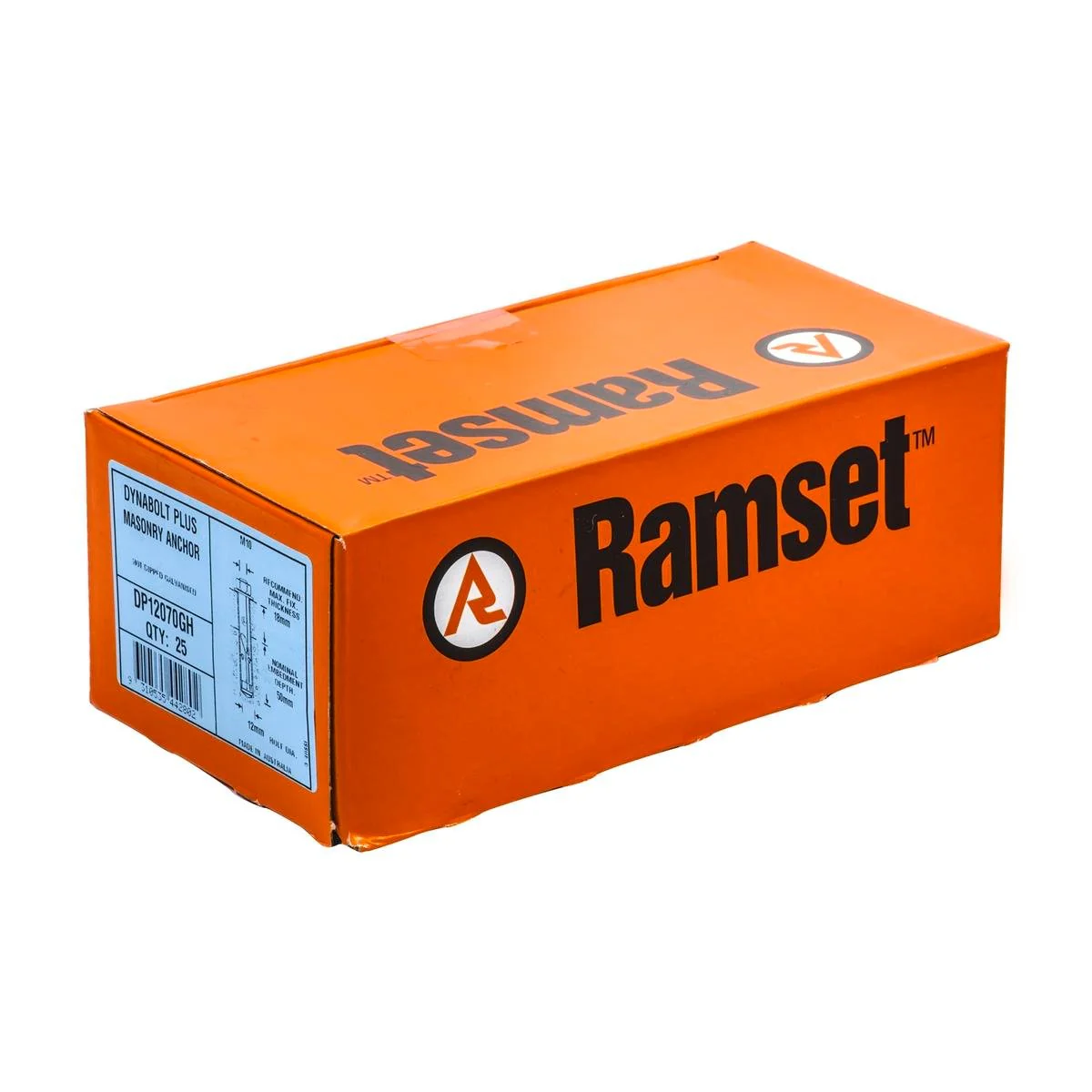 Ramset DynaBolt Plus 12mm x 70mm Galvanised 25 Pack Enhanced Security