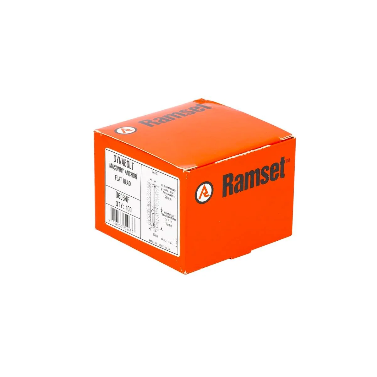 Ramset DynaBolt Plus 6 x 34mm Gold Steel Masonry Anchor 100 Pack
