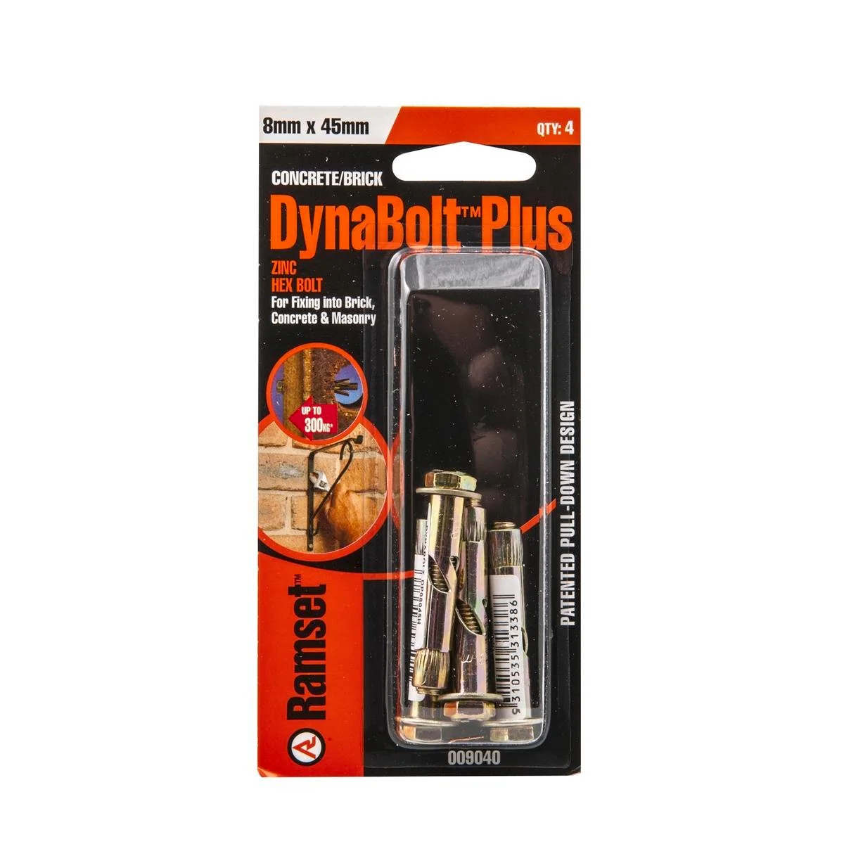 Ramset DynaBolt Plus 8 x 45mm Heavy Duty Hex Head Masonry Anchor 4 Pack