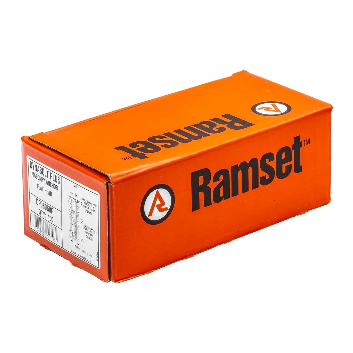 Ramset DynaBolt Plus - 8mm x 60mm - Gold Passivated - Countersunk - 100 Pack