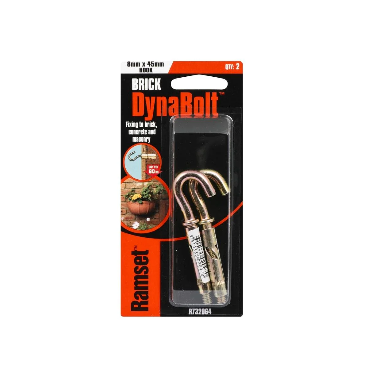 Ramset DynaBolt Plus Hook 8mm x 45mm Gold Steel 2 Pack