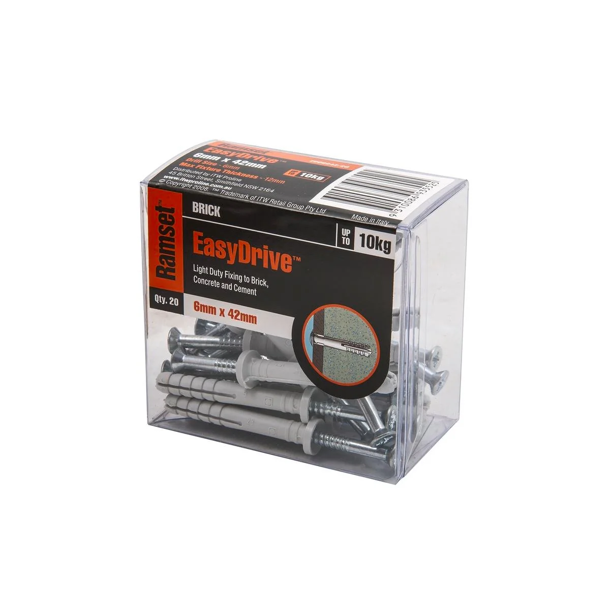 Ramset Easydrive Anchor 6mm x 42mm Nylon 20 Pack Quick Install