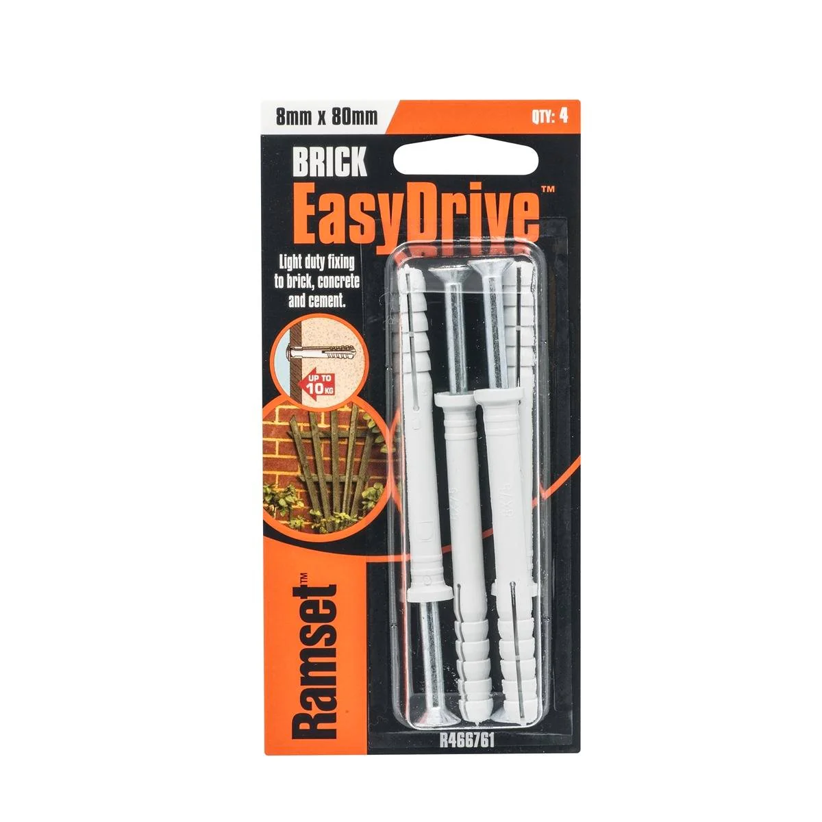Ramset Easydrive Masonry Anchor - 8 x 80mm - Carbon Steel - Removable - 4 Pack