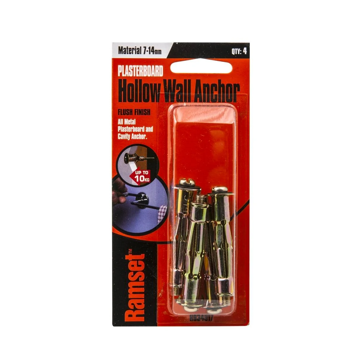 Ramset Hollow Wall Anchor - 5mm x 9mm - Gold Steel - Easy Install - 4 Pack