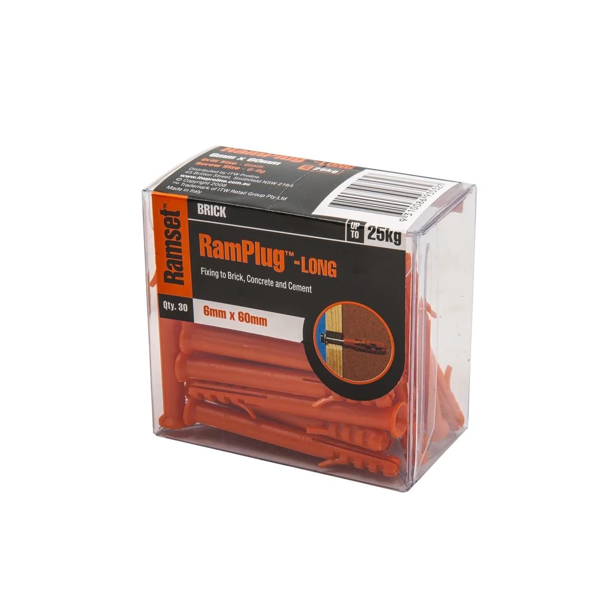 Ramset Long Anchor Ramplug 6x60mm Nylon 30 Pack Anti-Rotation