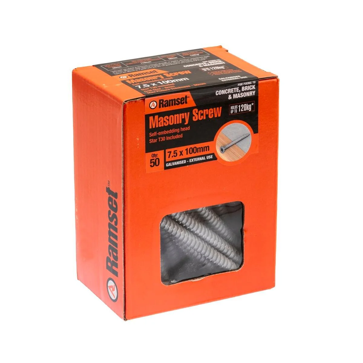 Ramset Masonry Anchor Screw - 7.5mm x 100mm - Galvanised - Removable
