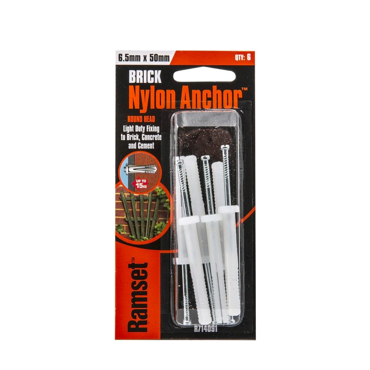 Ramset Nylon Anchor 6 5 x 50mm Light Duty 6 Pack Insulation