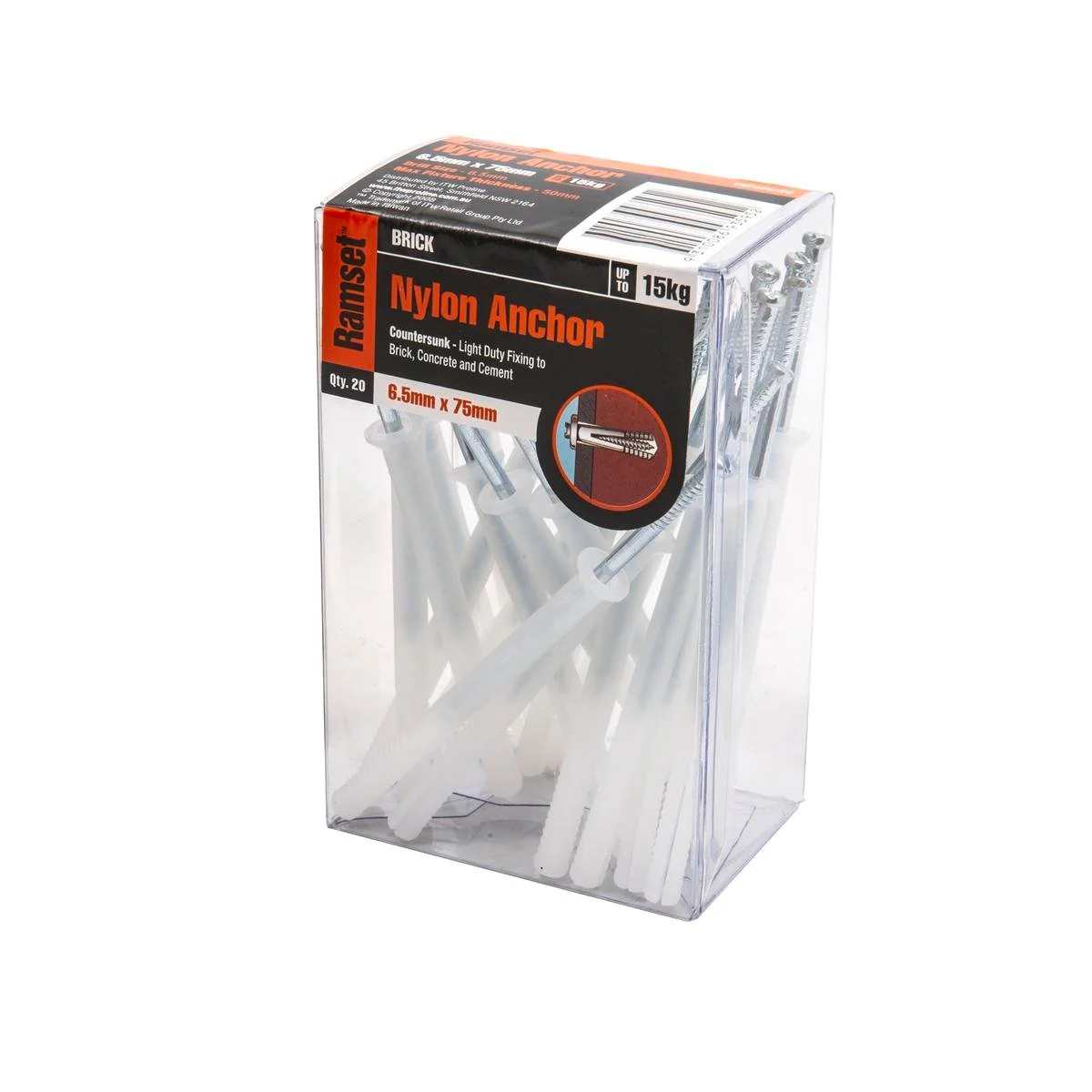 Ramset Nylon Anchor 6 5 x 75mm 20 Pack Insulated Light Duty