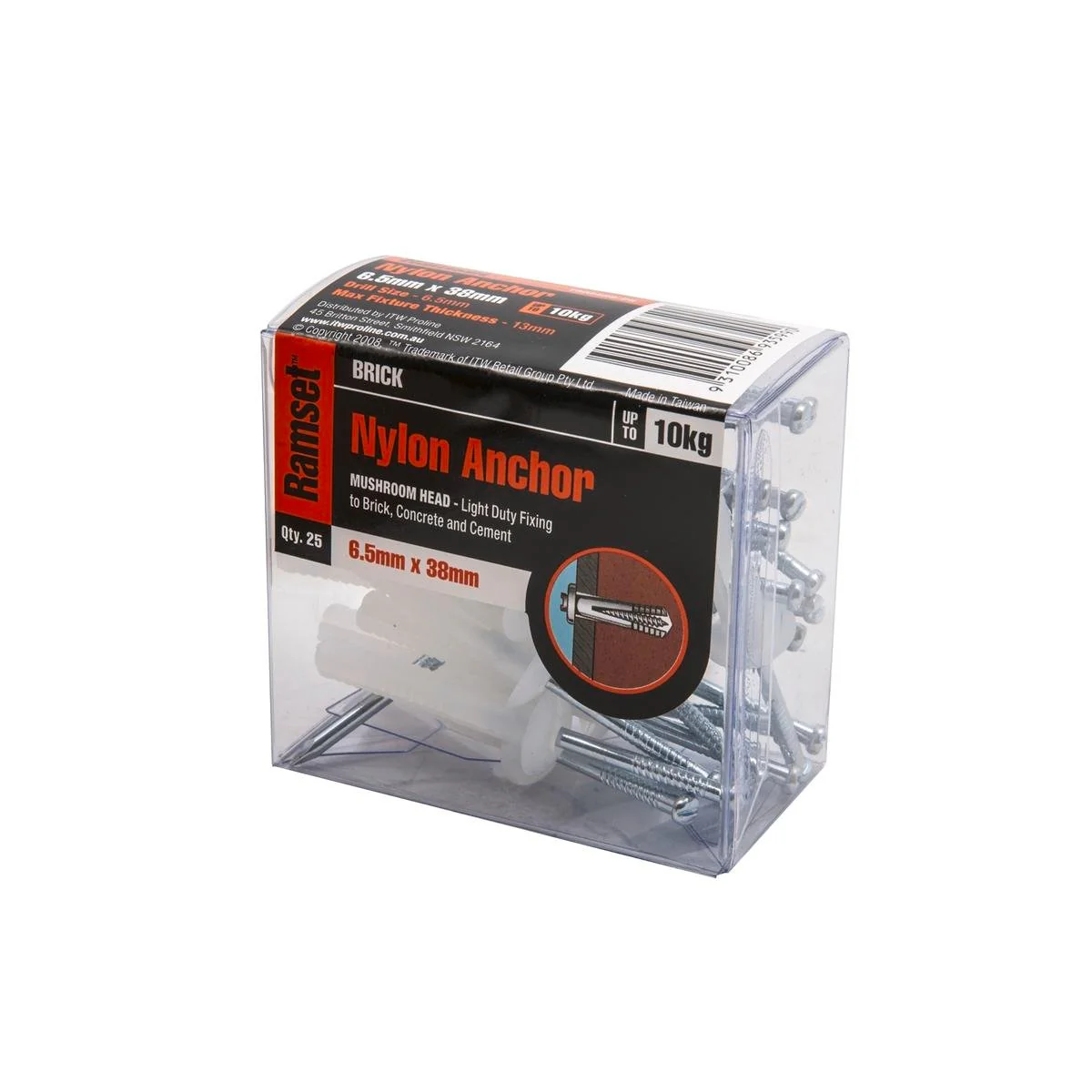 Ramset Nylon Anchor 6.5mm x 38mm 25 Pack Easy Install Durable