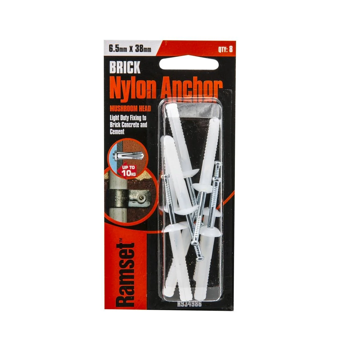 Ramset Nylon Anchor 6.5mm x 38mm 8 Pack Easy Install Durable