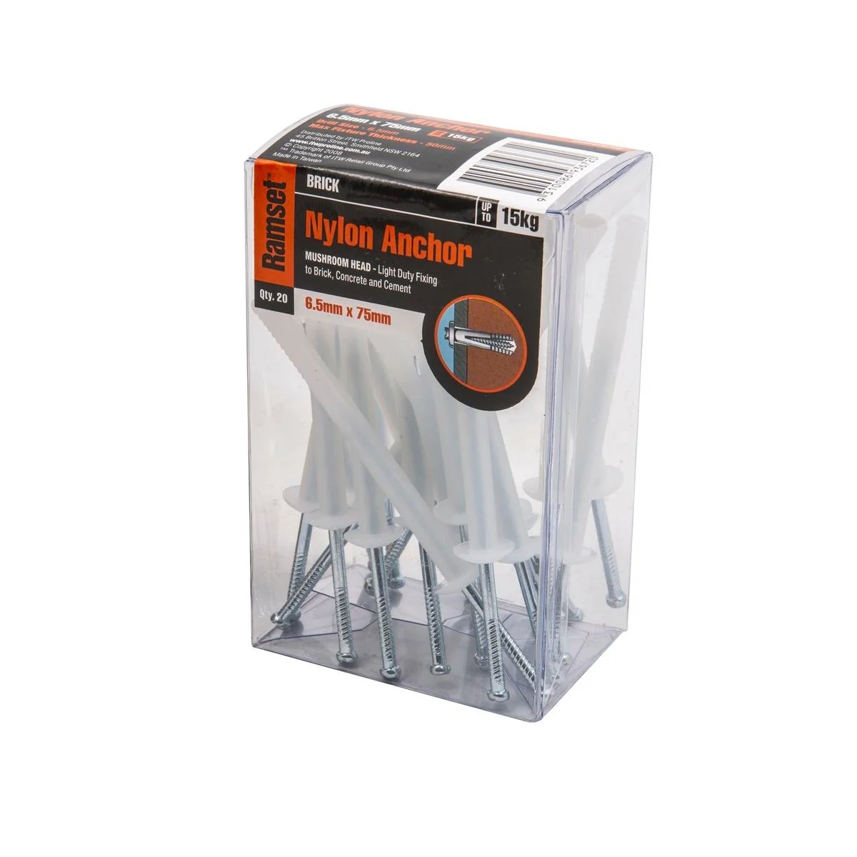 Ramset Nylon Brick Anchor 6.5mm 20 Pack Insulated Easy Install