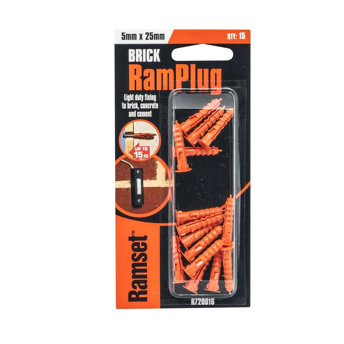 Ramset Ramplug 5 x 25mm Nylon Anchor 15 Pack - Light Duty - Orange