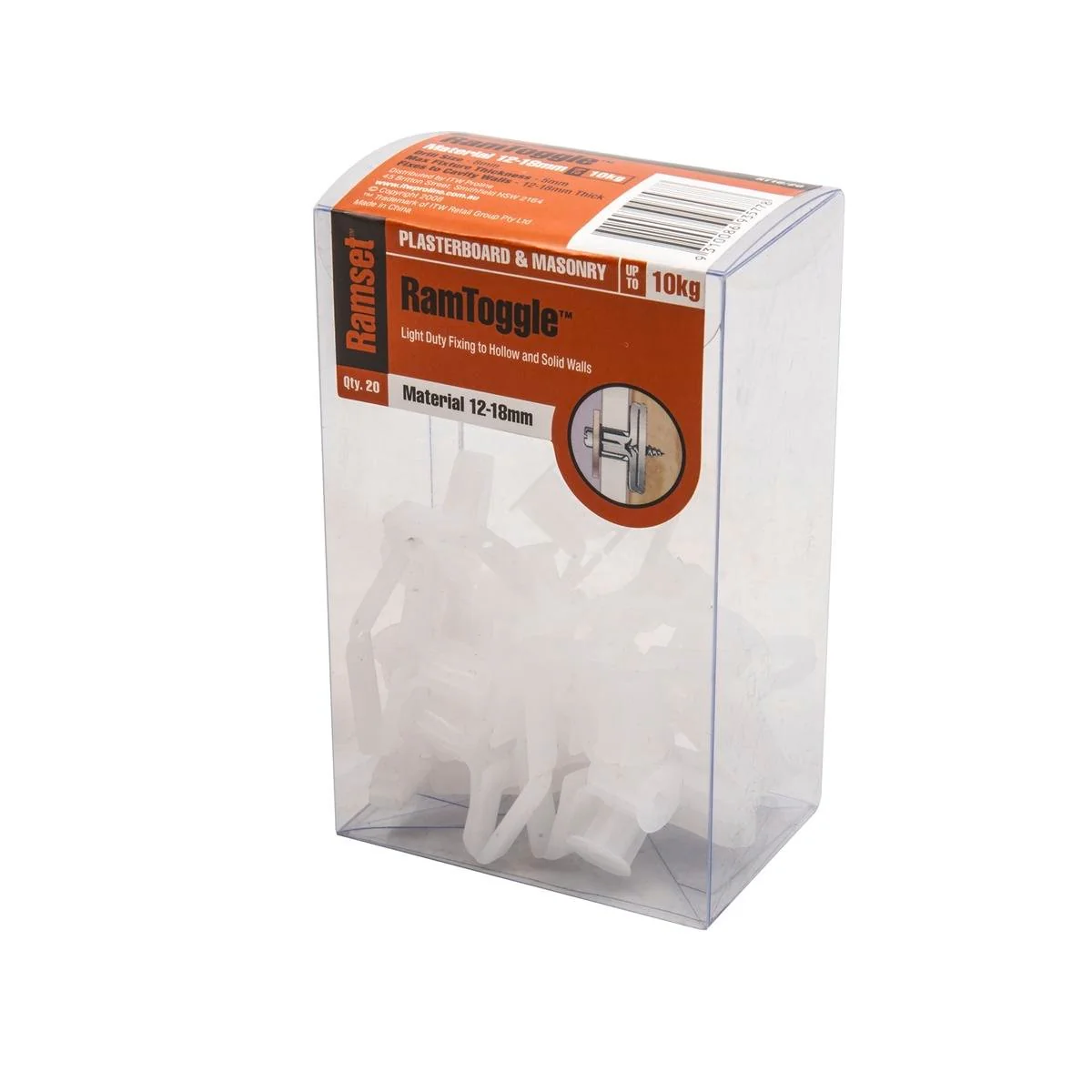 Ramset Ramtoggle 8 x 16mm Nylon Fasteners Pack of 20 for Strong Hold