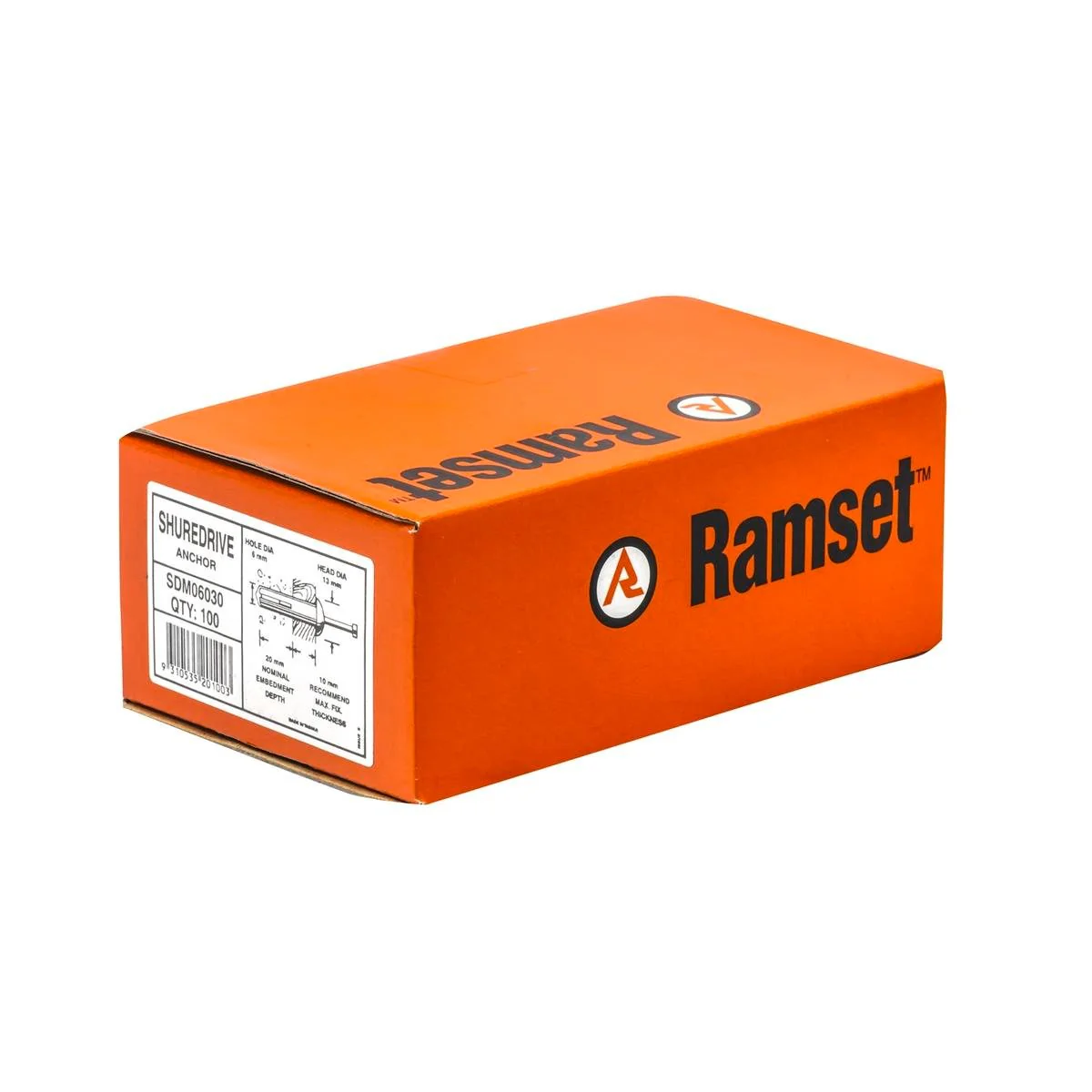 Ramset ShureDrive Anchor 6 x 30mm Zinc Alloy 100 Pack Tamper Resistant