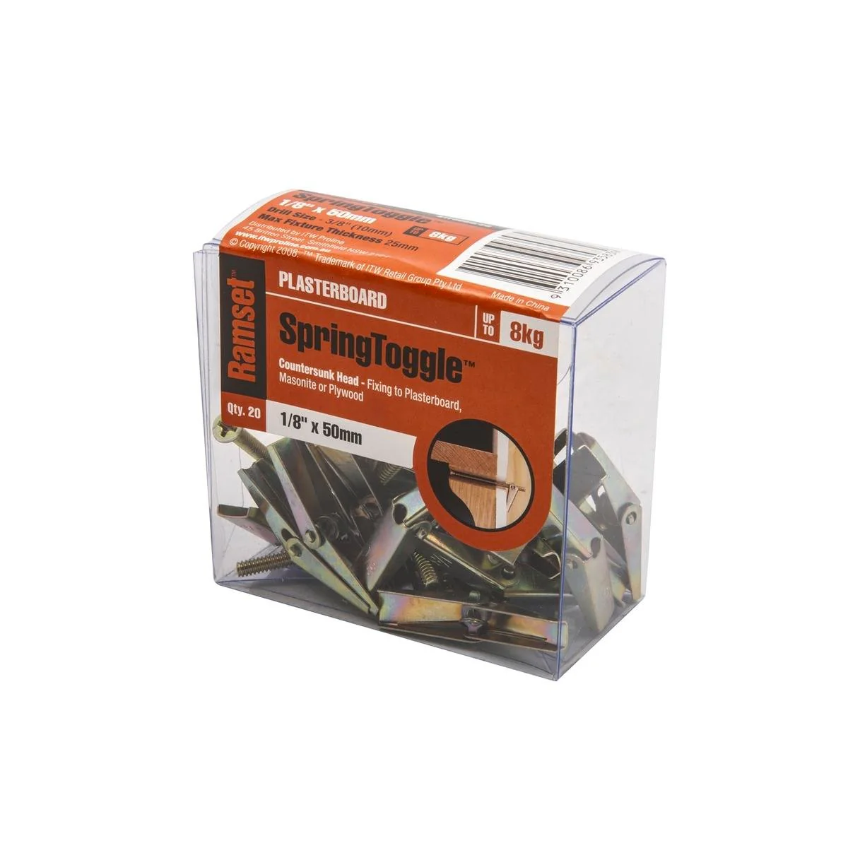 Ramset Spring Toggle 1 8 x 50mm Carbon Steel 20 Pack High Load Capacity